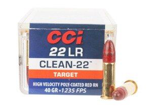 CCI Clean-22 long rifle high velocity rimfire ammo features a polymer coated bullet